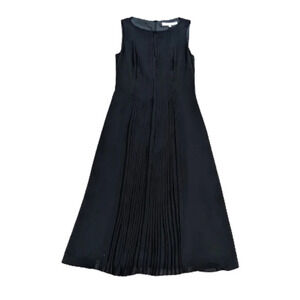 LK Bennett Black Pleated‎ Sleeveless Midi Dress Size 2 Keyhole